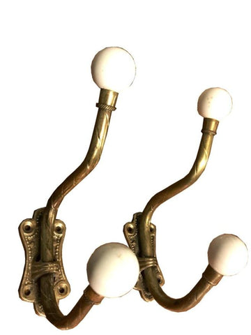 Brass and Porcelain Hook Set