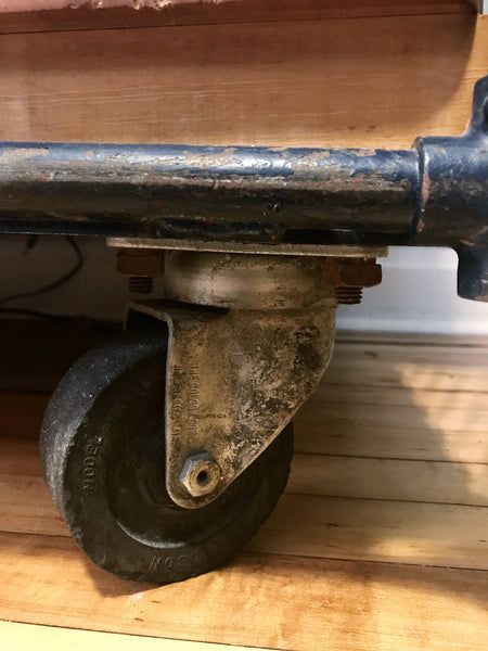 Vintage Industrial Salvage Wood and Steel Two-Tier Rolling Bindery Cart